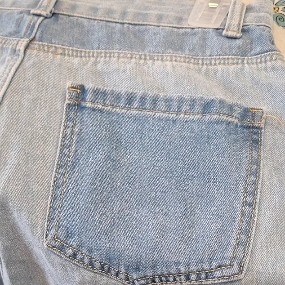 SHEIN Three-Tone Patchwork Light,  Medium, Dark Blue Jeans, High Rise, Wide Leg, - Picture 9 of 13